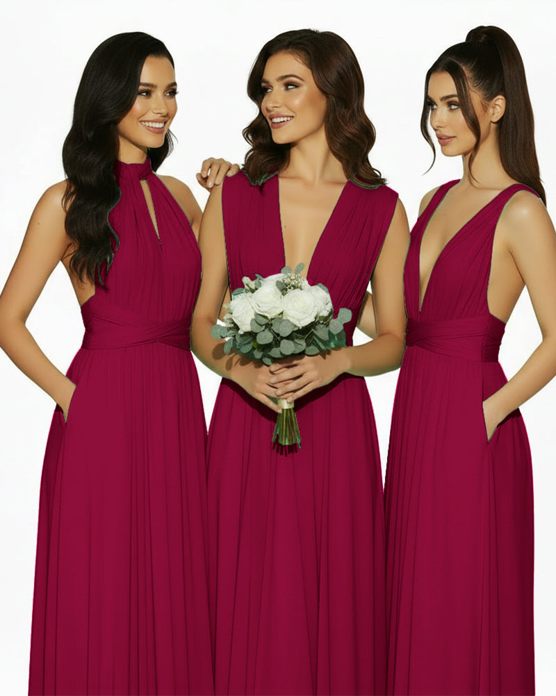 Multiway Convertible Infinity Dress with Pockets Regular Plus size Wedding Bridal Party Bridemaids Gownburgundy 