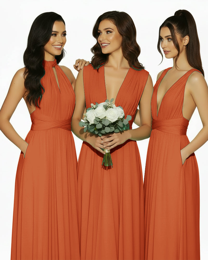 Multiway Convertible Infinity Dress with Pockets Regular Plus size Wedding Bridal Party Bridemaids Gownburnt orange 