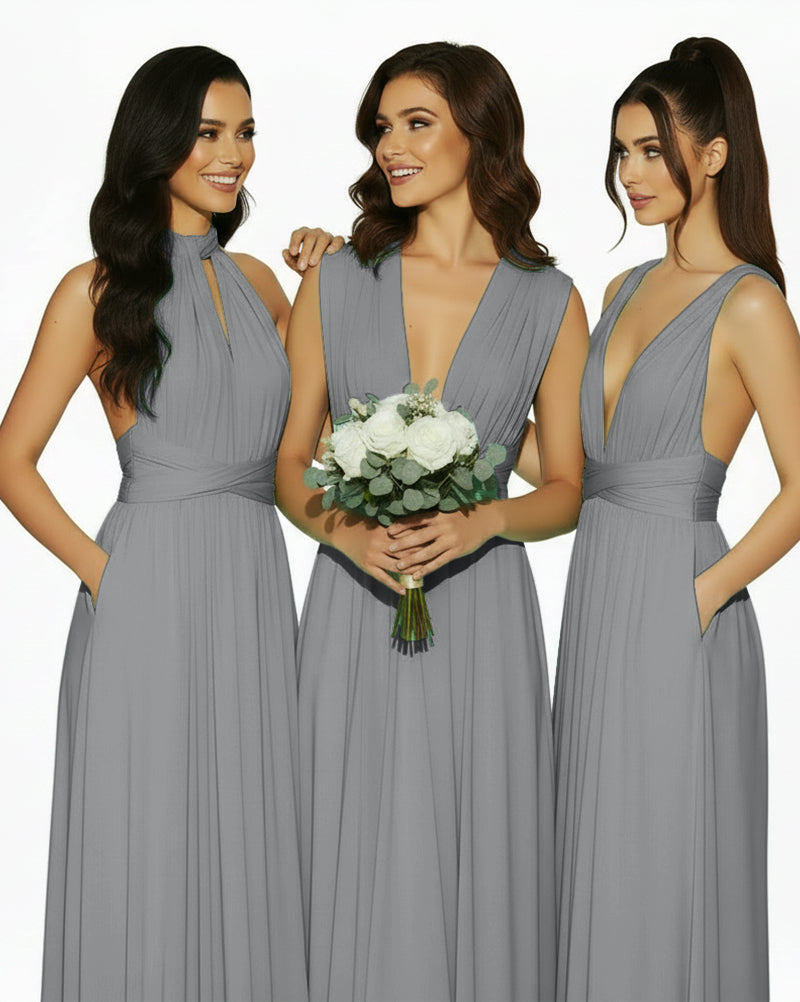 Multiway Convertible Infinity Dress with Pockets Regular Plus size Wedding Bridal Party Bridemaids Gowncharcoal grey 