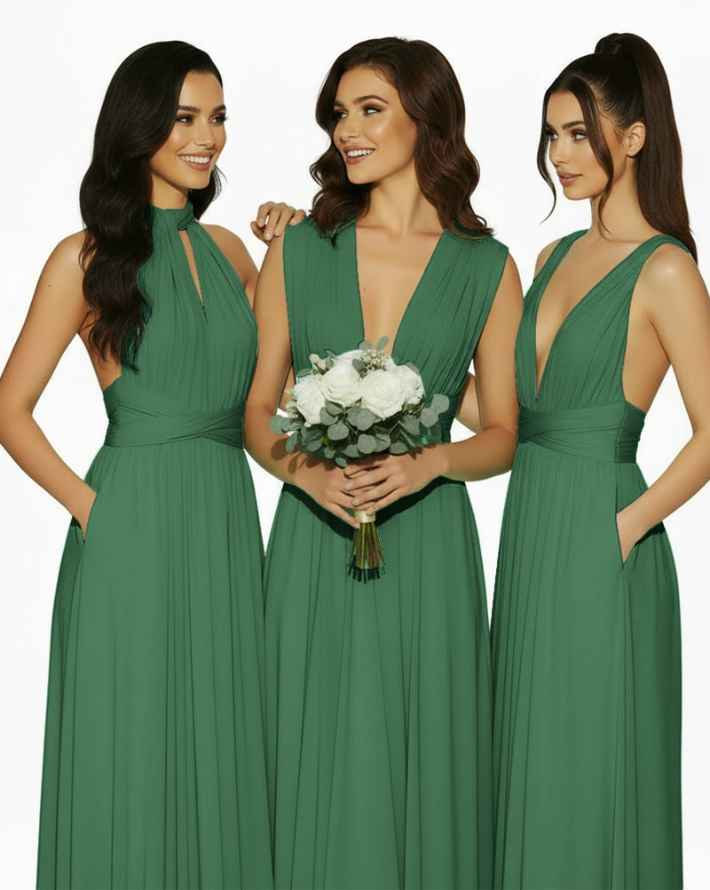 Multiway Convertible Infinity Dress with Pockets Regular Plus size Wedding Bridal Party Bridemaids Gowndark green 