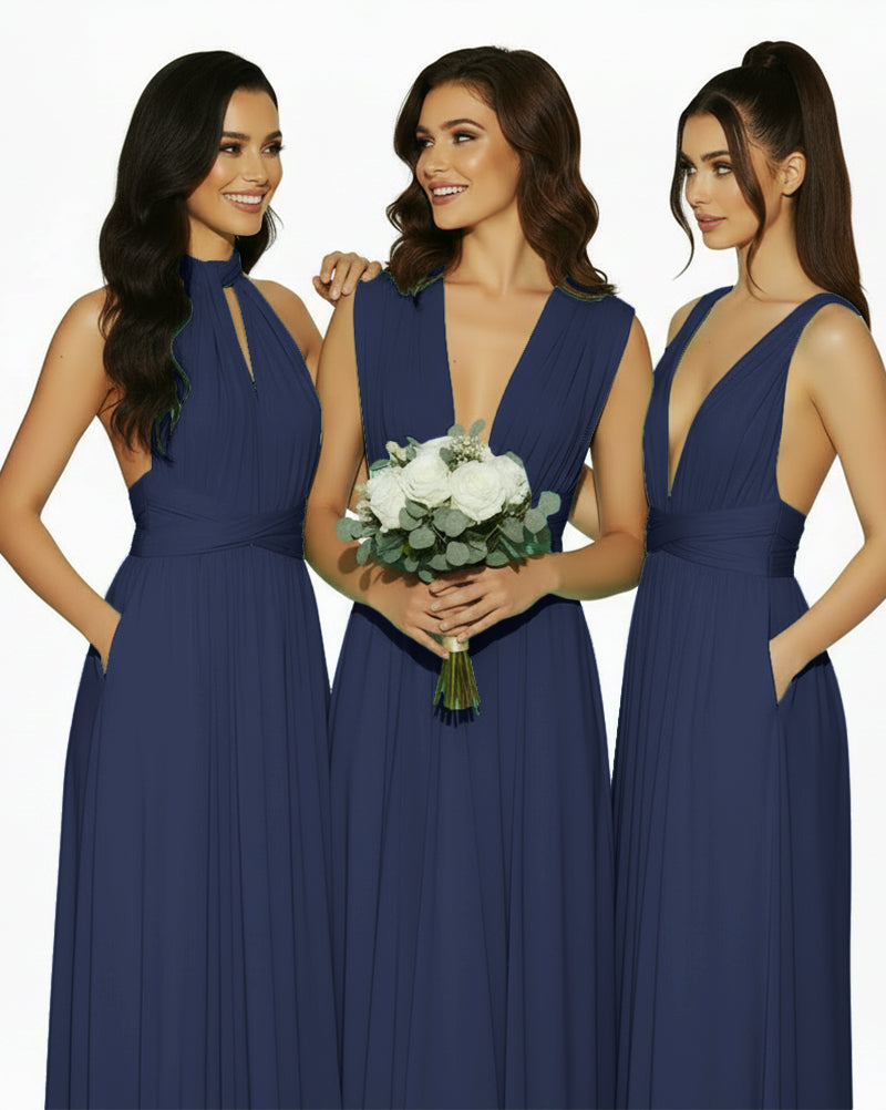 Multiway Convertible Infinity Dress with Pockets Regular Plus size Wedding Bridal Party Bridemaids Gowndark navy 
