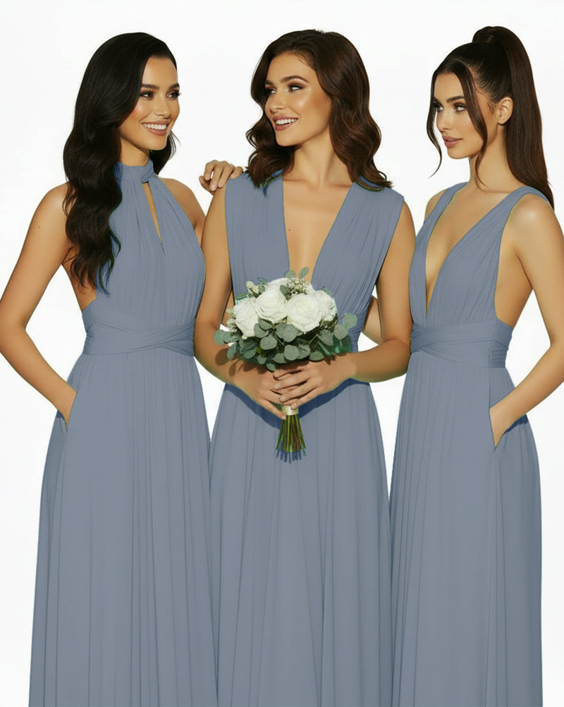 Multiway Convertible Infinity Dress with Pockets Regular Plus size Wedding Bridal Party Bridemaids Gowndusty blue 