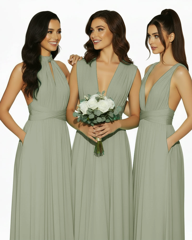 Multiway Convertible Infinity Dress with Pockets Regular Plus size Wedding Bridal Party Bridemaids Gowndusty sage 
