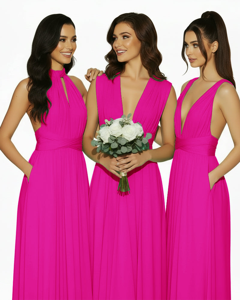 Multiway Convertible Infinity Dress with Pockets Regular Plus size Wedding Bridal Party Bridemaids Gownfuchsia 