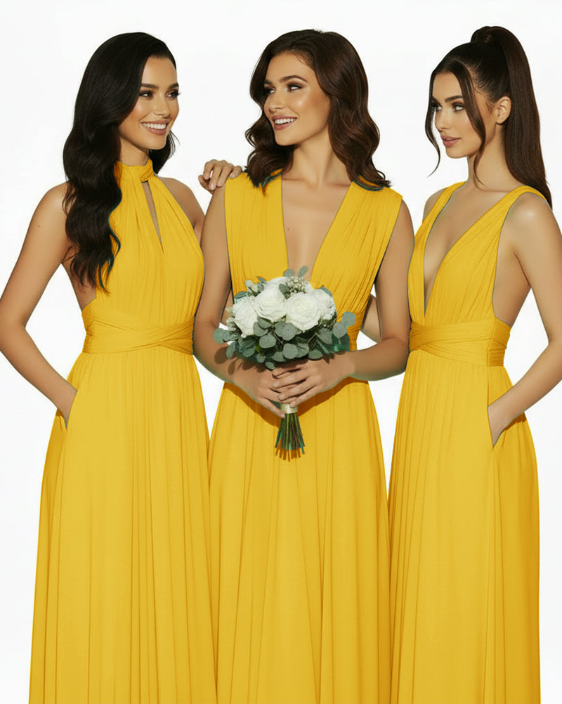 Multiway Convertible Infinity Dress with Pockets Regular Plus size Wedding Bridal Party Bridemaids Gownmustard yellow 
