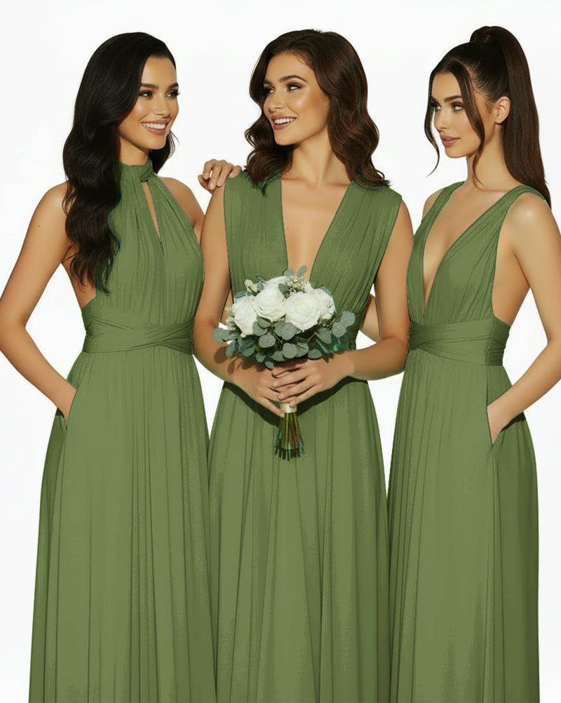 Multiway Convertible Infinity Dress with Pockets Regular Plus size Wedding Bridal Party Bridemaids Gownolive 