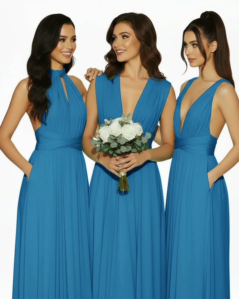 Multiway Convertible Infinity Dress with Pockets Regular Plus size Wedding Bridal Party Bridemaids Gownpeacock blue 