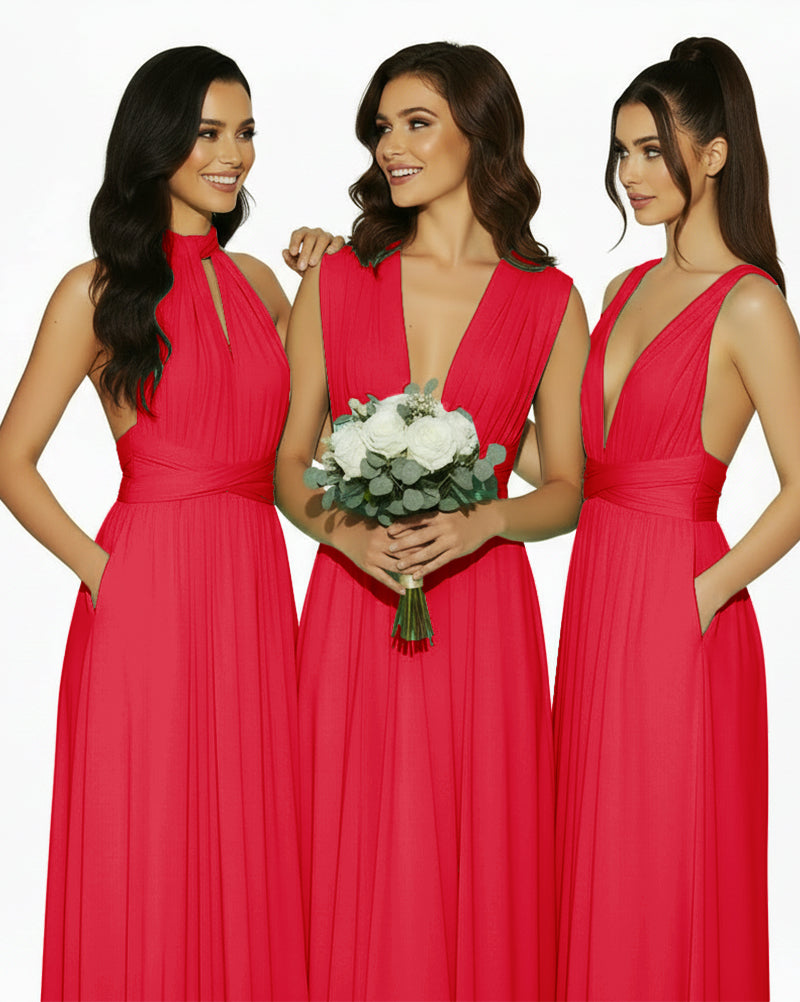Multiway Convertible Infinity Dress with Pockets Regular Plus size Wedding Bridal Party Bridemaids Gownred 