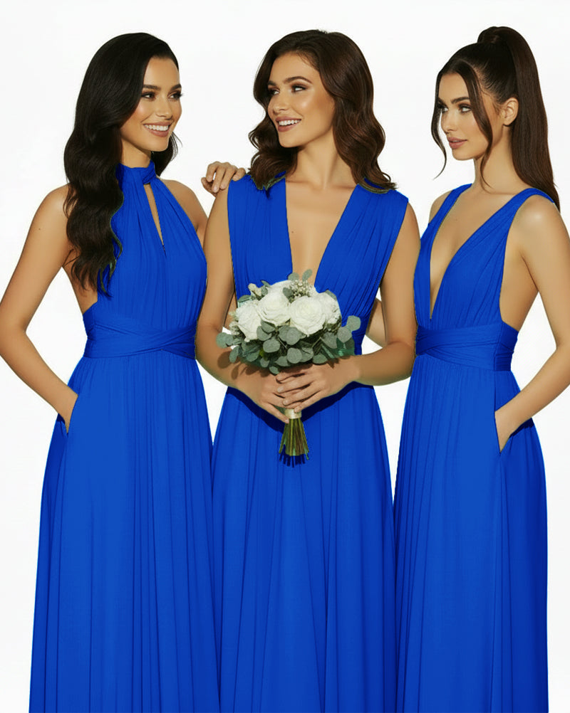 Multiway Convertible Infinity Dress with Pockets Regular Plus size Wedding Bridal Party Bridemaids Gownroyal blue 