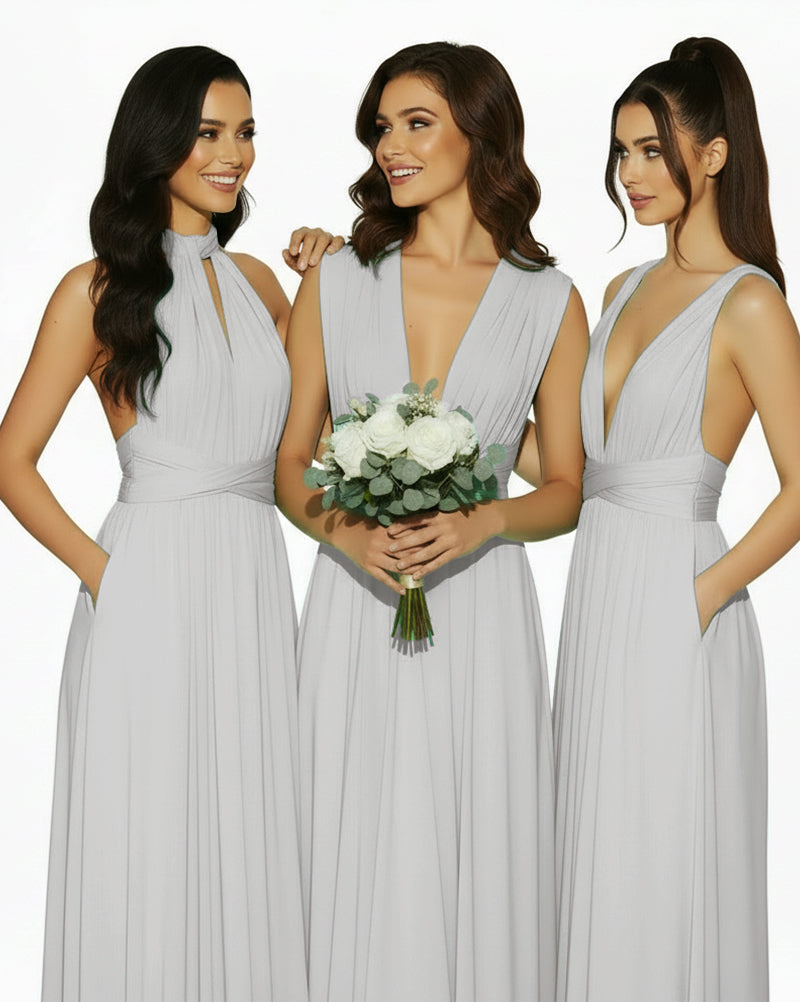 Multiway Convertible Infinity Dress with Pockets Regular Plus size Wedding Bridal Party Bridemaids Gownsilver 