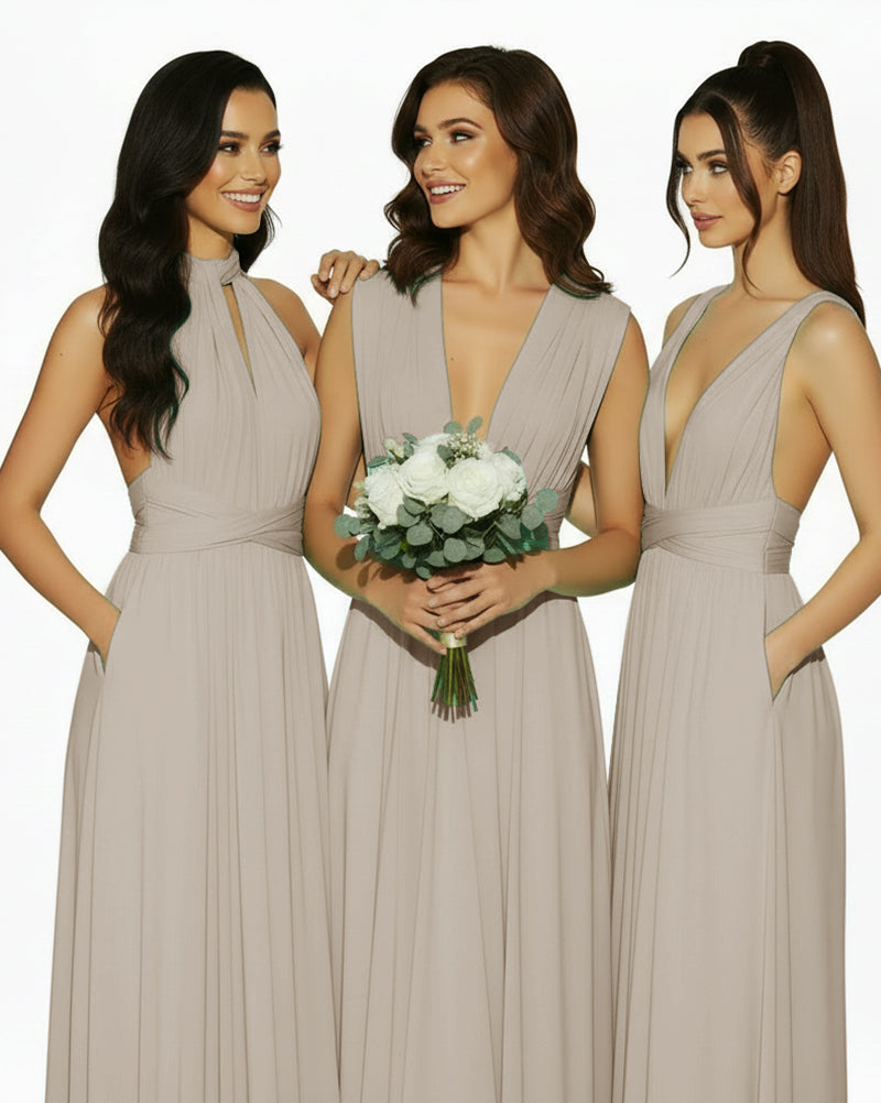 Multiway Convertible Infinity Dress with Pockets Regular Plus size Wedding Bridal Party Bridemaids Gowntaupe 