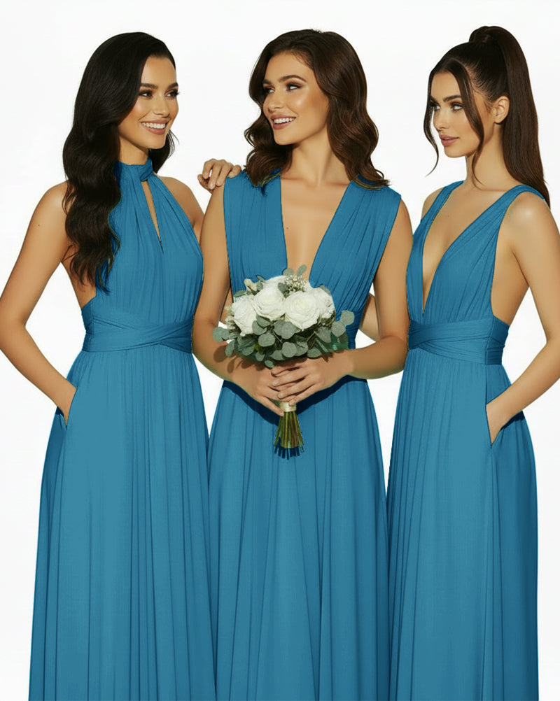 Multiway Convertible Infinity Dress with Pockets Regular Plus size Wedding Bridal Party Bridemaids Gownteal blue 