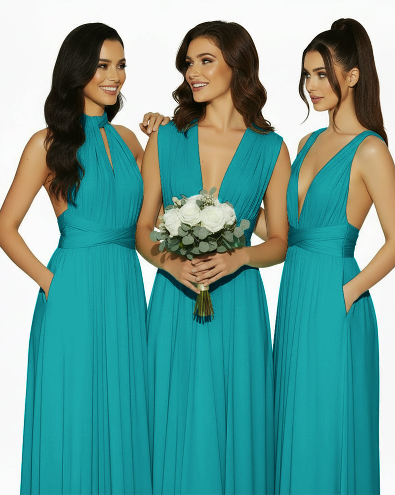 Multiway Convertible Infinity Dress with Pockets Regular Plus size Wedding Bridal Party Bridemaids Gownteal green 