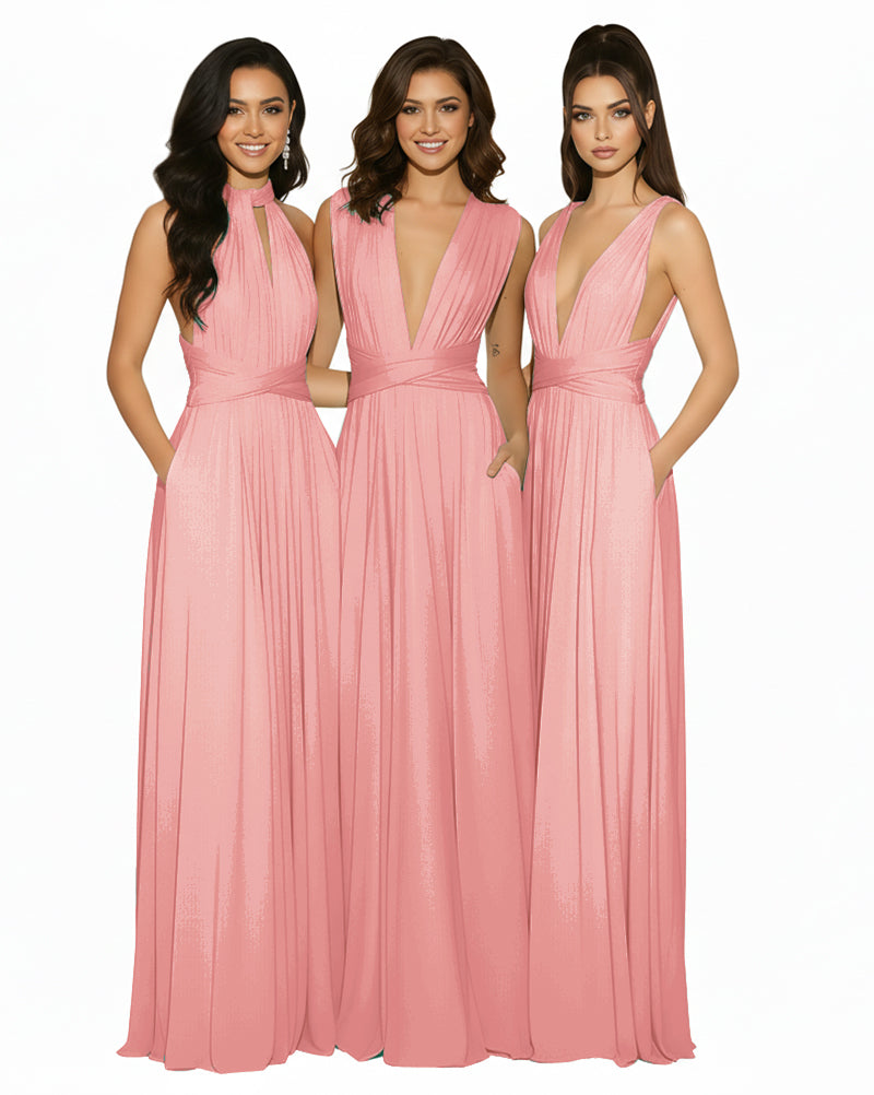 Transformable Bridesmaid Convertible Infinity Dress with Pockets Regular Plus size Wedding Bridal Party Bridemaids Gownblushing pink 