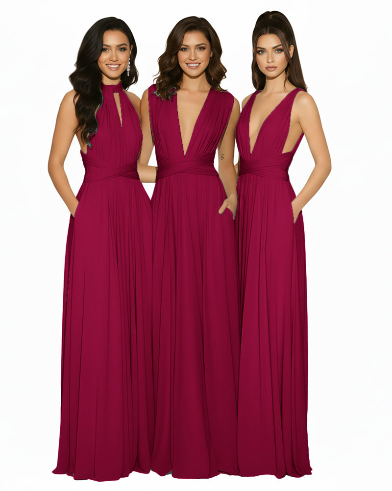 Transformable Bridesmaid Convertible Infinity Dress with Pockets Regular Plus size Wedding Bridal Party Bridemaids Gownburgundy 
