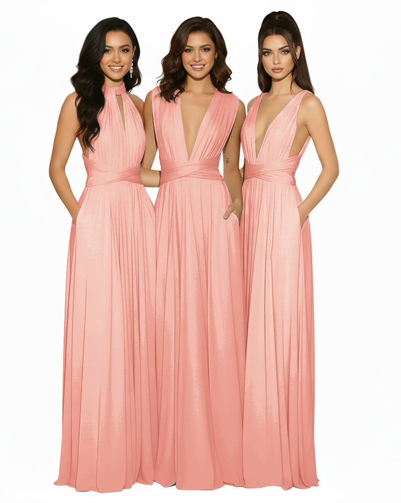 Transformable Bridesmaid Convertible Infinity Dress with Pockets Regular Plus size Wedding Bridal Party Bridemaids Gowncoral 