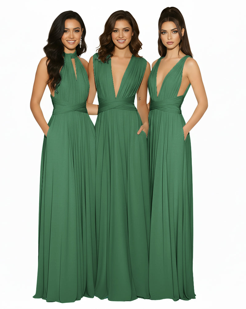 Transformable Bridesmaid Convertible Infinity Dress with Pockets Regular Plus size Wedding Bridal Party Bridemaids Gowndark green 