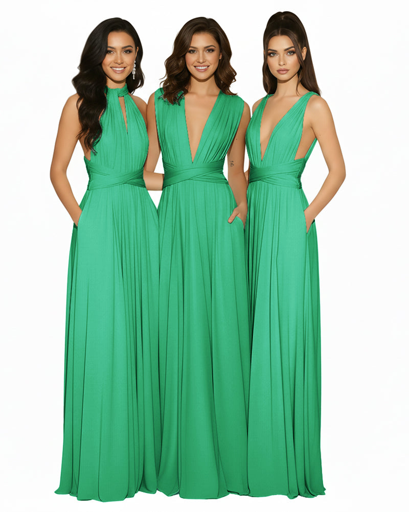 Transformable Bridesmaid Convertible Infinity Dress with Pockets Regular Plus size Wedding Bridal Party Bridemaids Gownemerald 