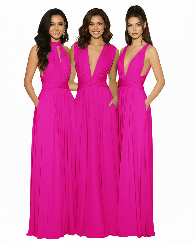 Transformable Bridesmaid Convertible Infinity Dress with Pockets Regular Plus size Wedding Bridal Party Bridemaids Gownfuchsia 