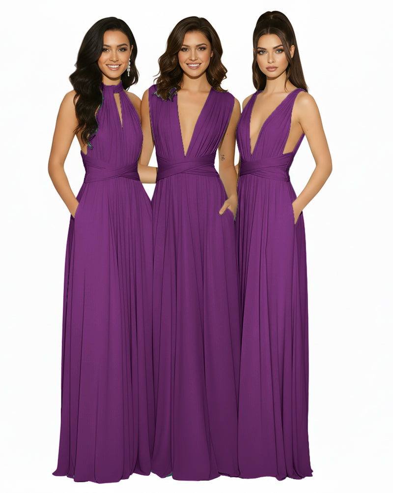 Transformable Bridesmaid Convertible Infinity Dress with Pockets Regular Plus size Wedding Bridal Party Bridemaids Gowngrape 