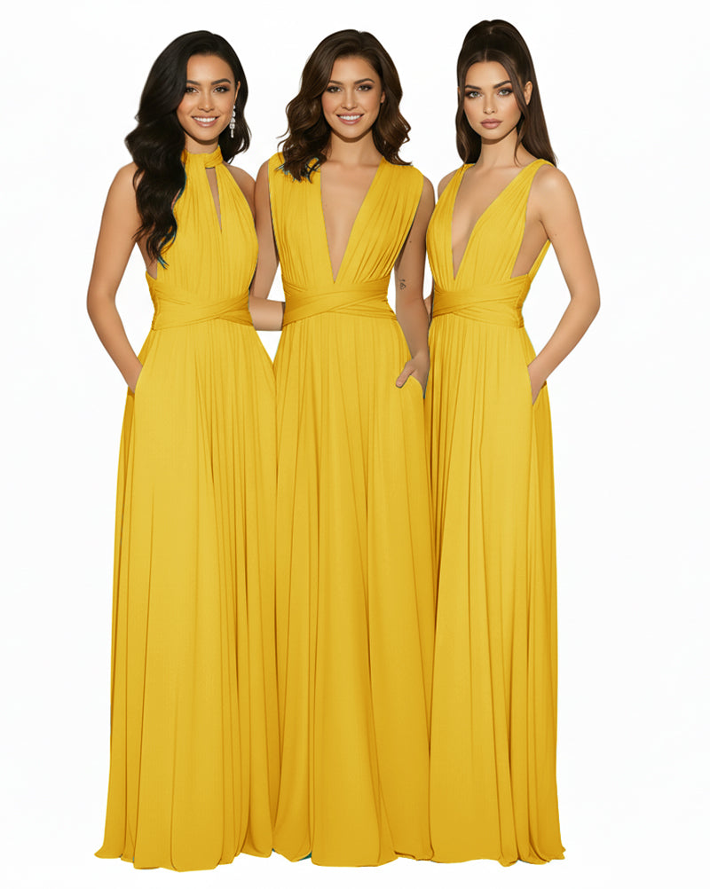 Transformable Bridesmaid Convertible Infinity Dress with Pockets Regular Plus size Wedding Bridal Party Bridemaids Gownmustard yellow 