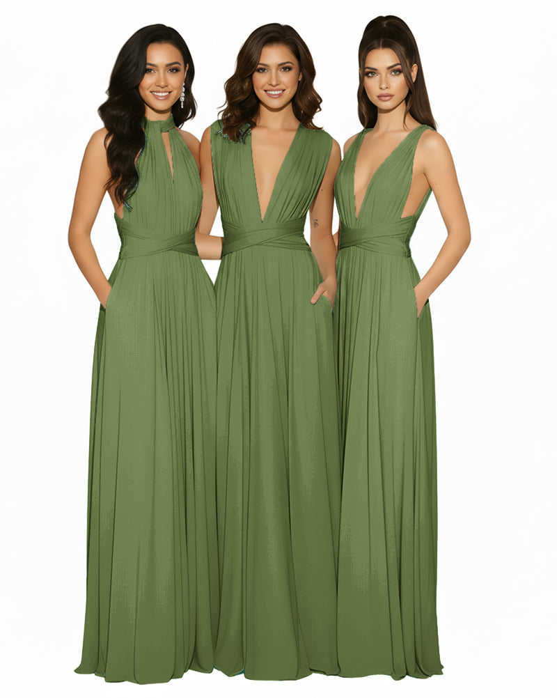 Transformable Bridesmaid Convertible Infinity Dress with Pockets Regular Plus size Wedding Bridal Party Bridemaids Gownolive 