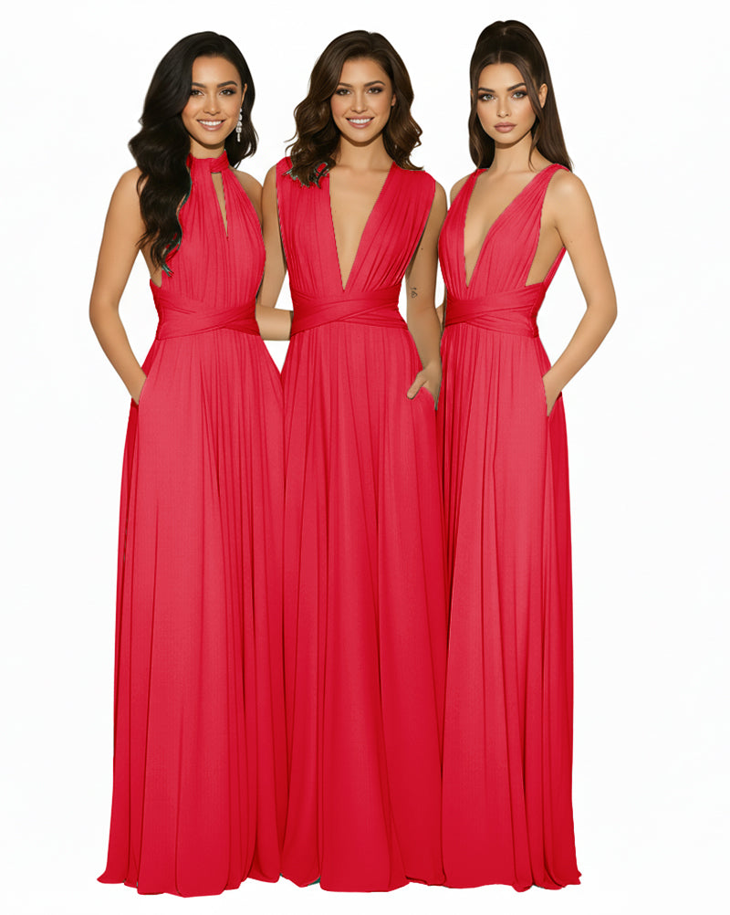 Transformable Bridesmaid Convertible Infinity Dress with Pockets Regular Plus size Wedding Bridal Party Bridemaids Gownred 