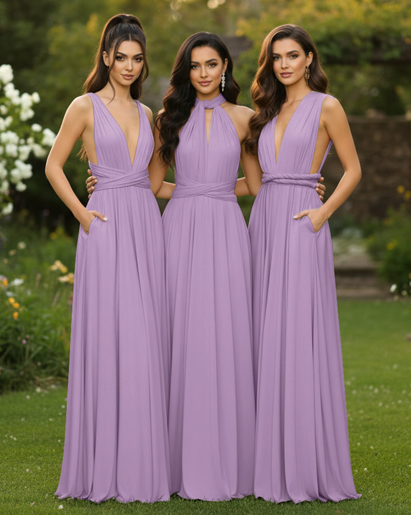 Transformable Bridesmaid Maxi Convertible Infinity Dress with Pockets Regular Plus size Wedding Bridal Party Bridemaids Gown wisteria mauve 