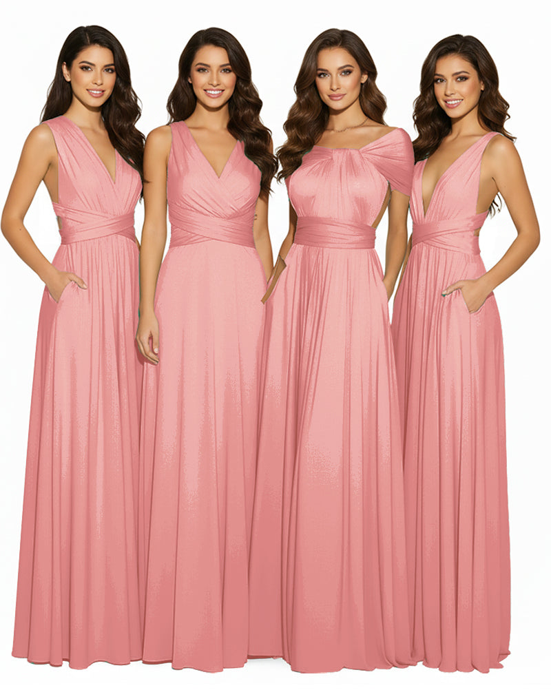 Transformable Bridesmaid Maxi Convertible Infinity Gown dress with Pockets Regular Plus size Wedding Bridal Party Bridemaids Gownblushing pink 