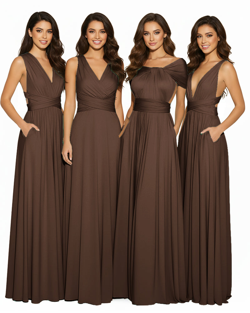Transformable Bridesmaid Maxi Convertible Infinity Gown dress with Pockets Regular Plus size Wedding Bridal Party Bridemaids Gownbrown 