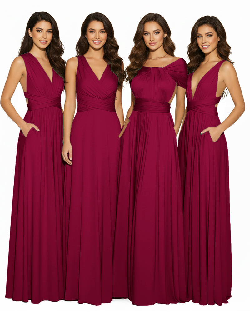 Transformable Bridesmaid Maxi Convertible Infinity Gown dress with Pockets Regular Plus size Wedding Bridal Party Bridemaids Gownburgundy 