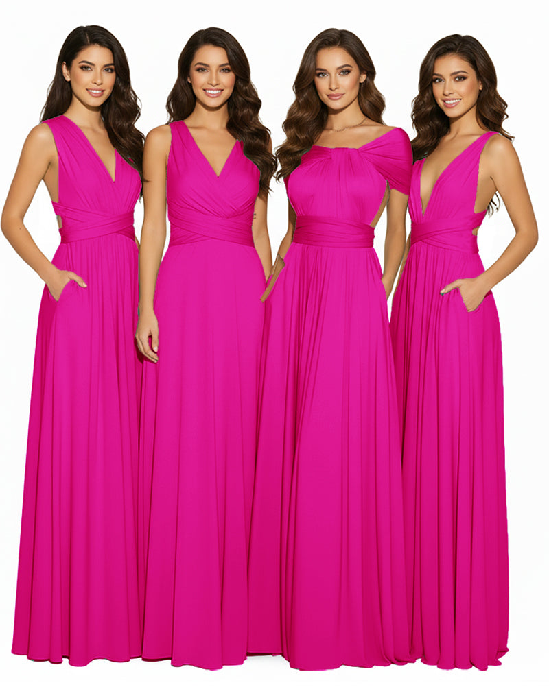 Transformable Bridesmaid Maxi Convertible Infinity Gown dress with Pockets Regular Plus size Wedding Bridal Party Bridemaids Gownfuchsia 