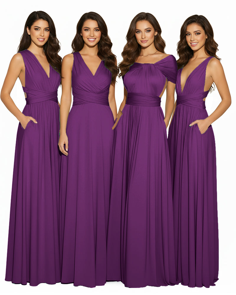 Transformable Bridesmaid Maxi Convertible Infinity Gown dress with Pockets Regular Plus size Wedding Bridal Party Bridemaids Gowngrape 