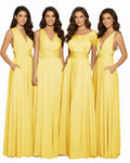 Transformable Bridesmaid Maxi Convertible Infinity Gown dress with Pockets Regular Plus size Wedding Bridal Party Bridemaids Gownyellow 