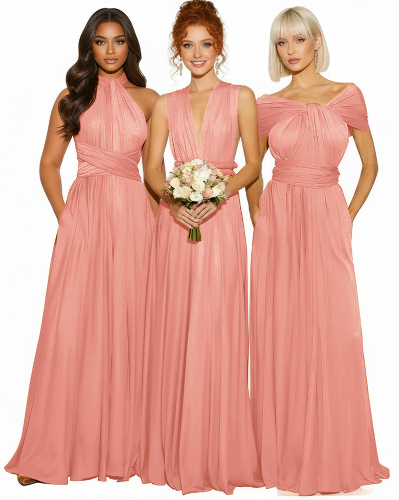 Transformable Infinity Maxi Dress with Pockets Regular Plus size Wedding Bridal Party Bridemaids Gowncoral 