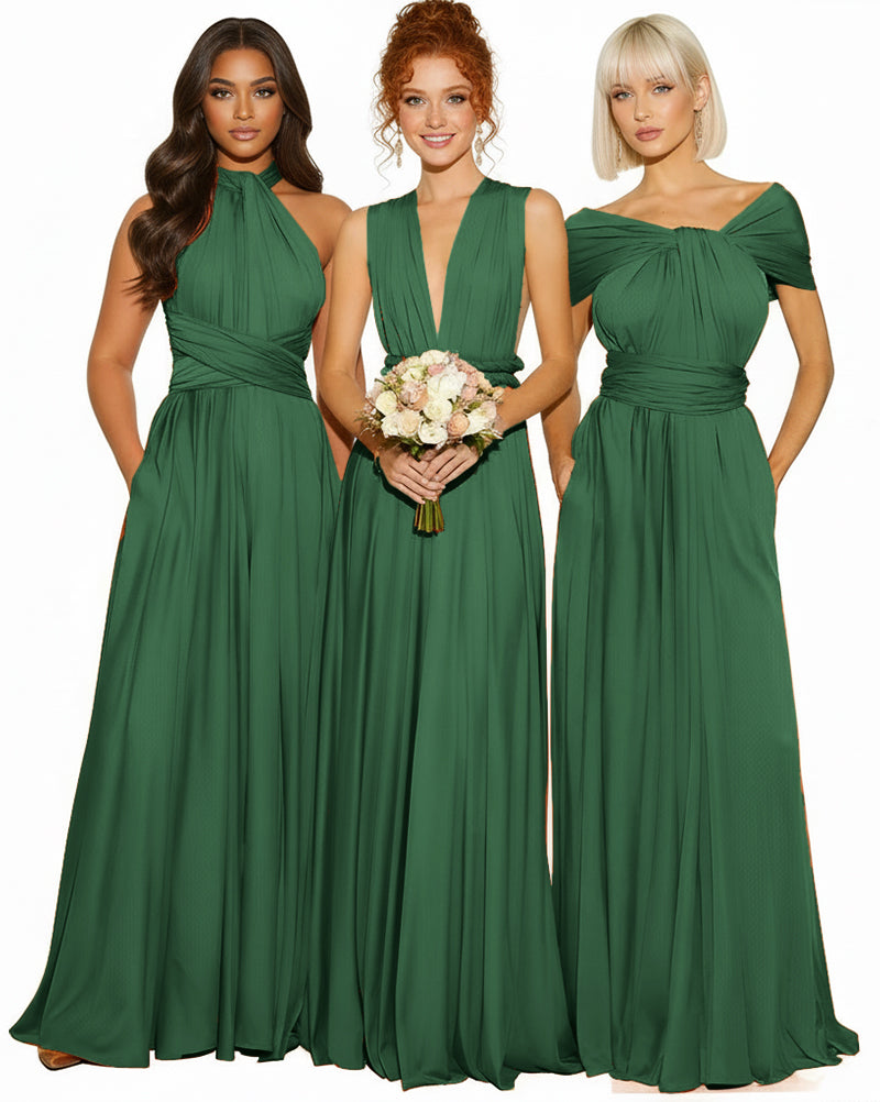 Transformable Infinity Maxi Dress with Pockets Regular Plus size Wedding Bridal Party Bridemaids Gowndark green 