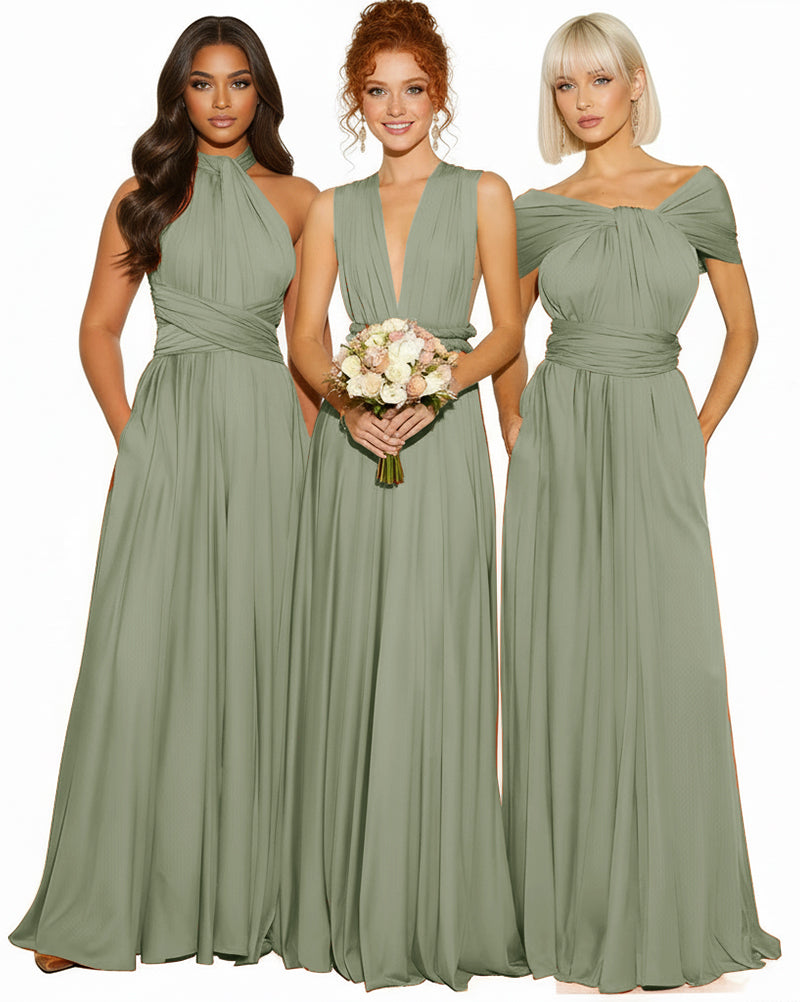 Transformable Infinity Maxi Dress with Pockets Regular Plus size Wedding Bridal Party Bridemaids Gowndusty sage 