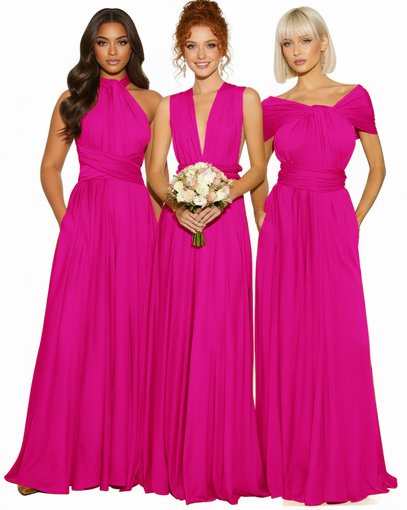 Transformable Infinity Maxi Dress with Pockets Regular Plus size Wedding Bridal Party Bridemaids Gownfuchsia 