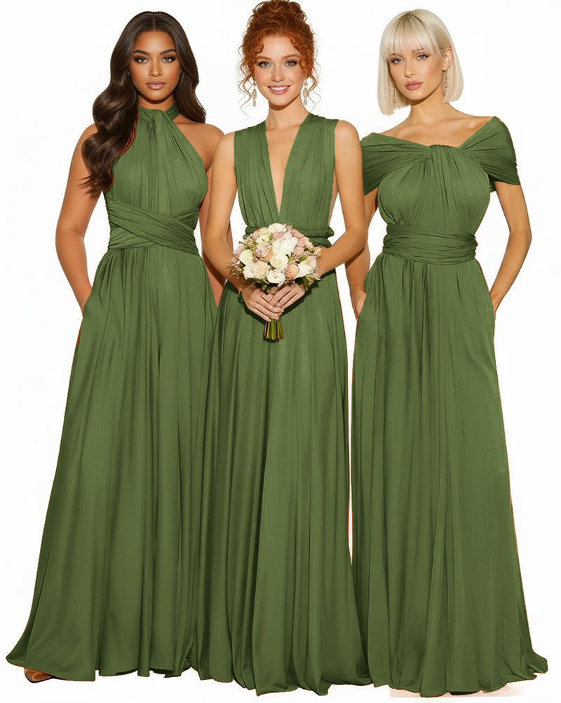 Transformable Infinity Maxi Dress with Pockets Regular Plus size Wedding Bridal Party Bridemaids Gownolive 