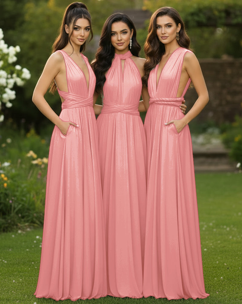Transformable Long Convertible Infinity Multiway Dress with Pockets Regular Plus size Wedding Bridal Party Bridemaids Gownblushing pink 
