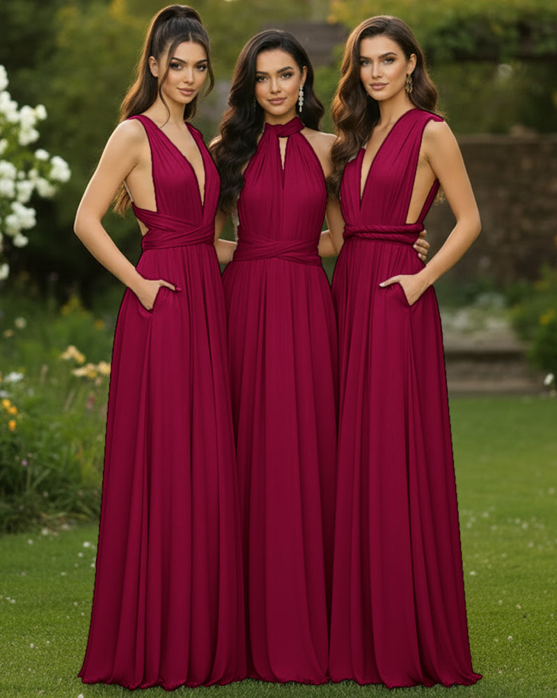 Transformable Long Convertible Infinity Multiway Dress with Pockets Regular Plus size Wedding Bridal Party Bridemaids Gownburgundy 