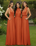 Transformable Long Convertible Infinity Multiway Dress with Pockets Regular Plus size Wedding Bridal Party Bridemaids Gownburnt orange 