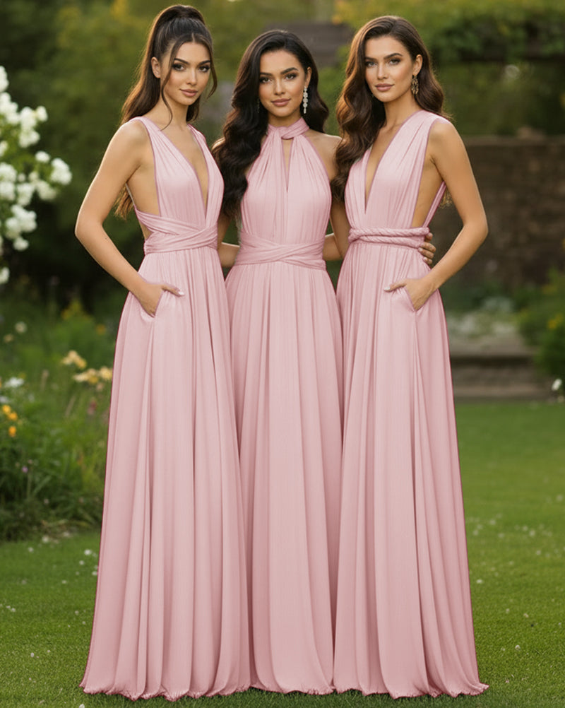 Transformable Long Convertible Infinity Multiway Dress with Pockets Regular Plus size Wedding Bridal Party Bridemaids Gowndusty rose 