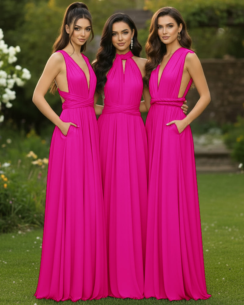 Transformable Long Convertible Infinity Multiway Dress with Pockets Regular Plus size Wedding Bridal Party Bridemaids Gownfuchsia 