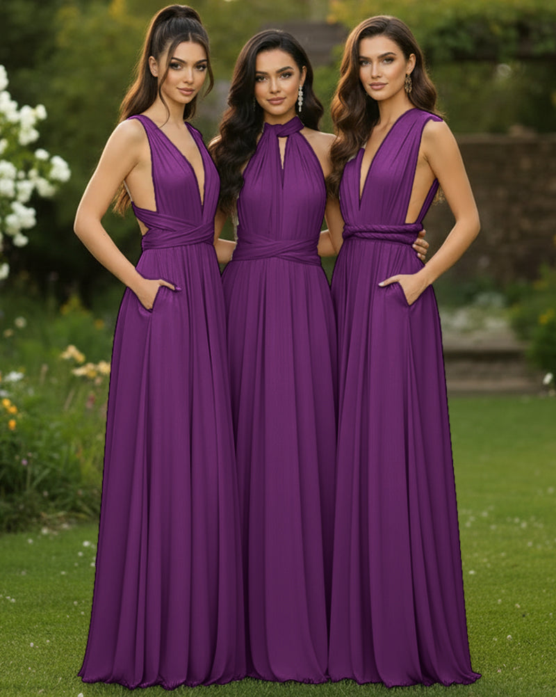Transformable Long Convertible Infinity Multiway Dress with Pockets Regular Plus size Wedding Bridal Party Bridemaids Gowngrape 