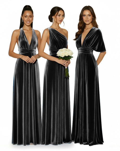 Bridesmaid Velvet Infinity Gown Multiway Convertible Dress with Pockets