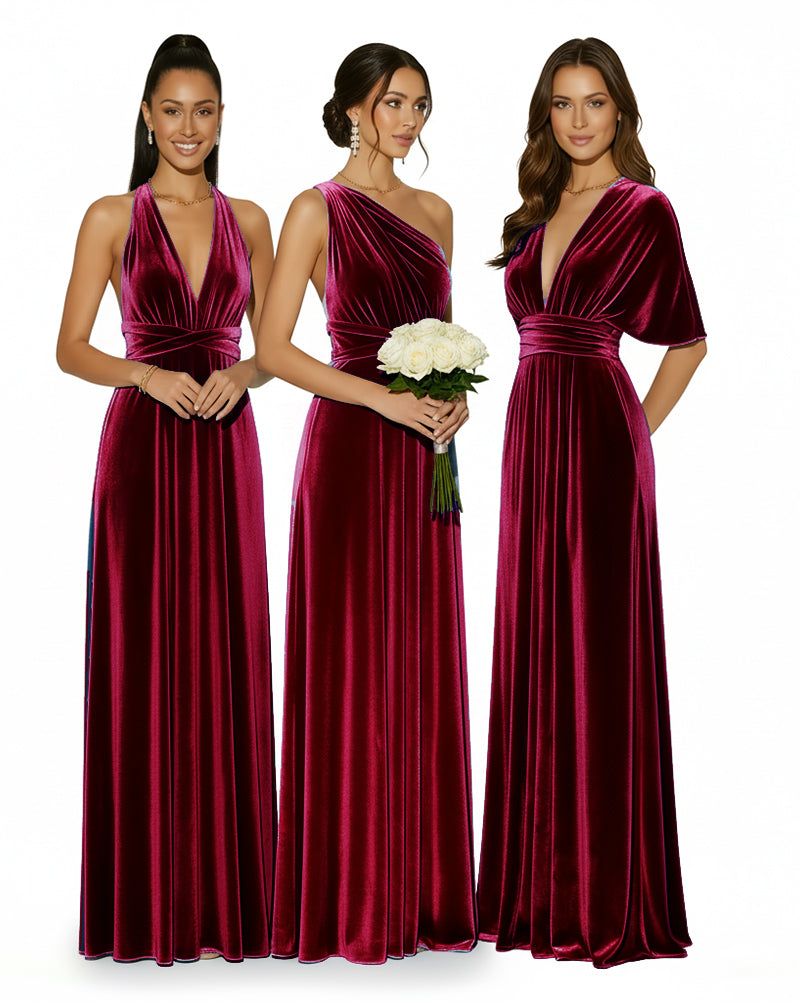 Bridesmaid Velvet Infinity Gown Multiway Convertible Dress with Pockets