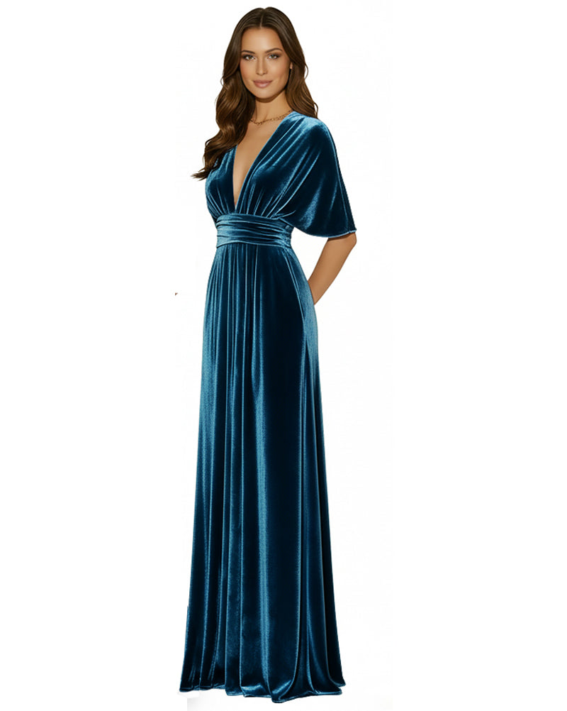 Bridesmaid Velvet Infinity Gown Multiway Convertible Dress with Pocket –