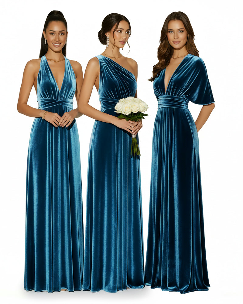 Bridesmaid Velvet Infinity Gown Multiway Convertible Dress with Pocketsdark green 