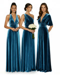 Bridesmaid Velvet Infinity Gown Multiway Convertible Dress with Pocketsdark green 